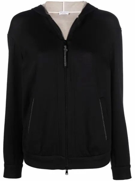 Brunello Cucinelli худи на молнии с декором Monili, черный