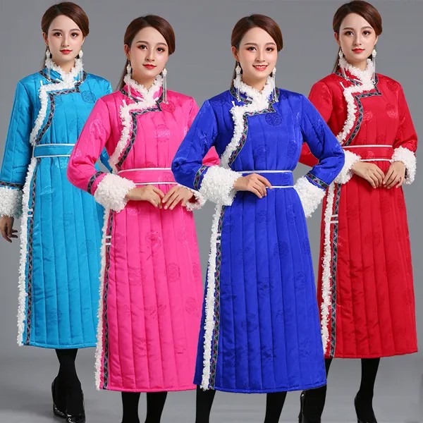 Традиционная монгольская одежда, костюм Тан, стильный халат, Женский винтажный костюм, Ципао с этническим узором, элегантное азиатское зимнее платье