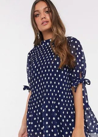 Плиссированное платье мини в горошек ASOS DESIGN Petite-Мульти