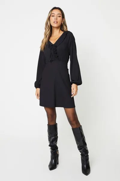 Черное мини-платье с рюшами Dorothy Perkins, черный