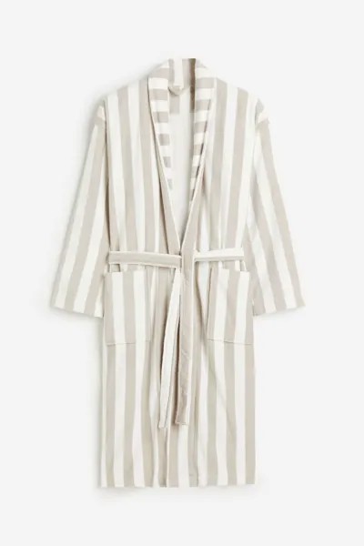 Халат H&M Home Unisex Striped Cotton Terry , серо-коричневый