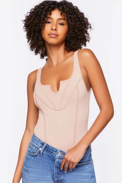 Бесшовное боди с разрезом на шее Forever 21, серо-коричневый