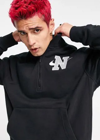 Черный свитшот из плотного трикотажа с короткой молнией и логотипом Nike Retro-Черный цвет