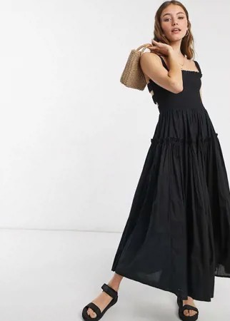 Черный сарафан миди на лямках с необработанным краем ASOS DESIGN-Черный цвет
