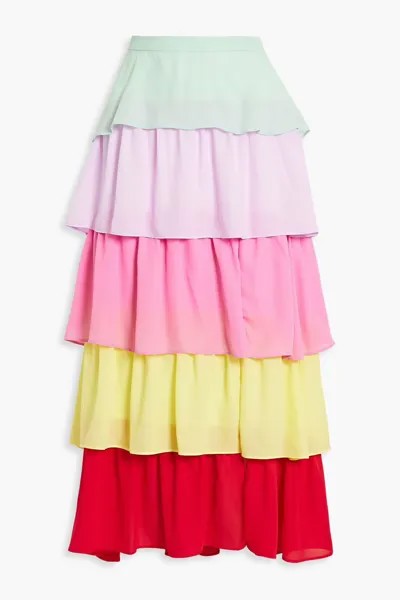Ярусная юбка макси Elodie из крепдешина в стиле колор-блок Olivia Rubin, многоцветный