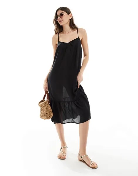 Черное пляжное платье мини с бретелями Vero Moda