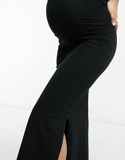 Черная трикотажная юбка макси Mamalicious Maternity