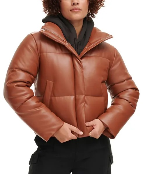 Женская короткая куртка-пуховик из искусственной кожи Levi's, цвет Camel