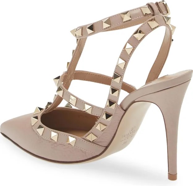 Женские туфли-лодочки Rockstud с острым носком и Т-образным ремешком Valentino Garavani, Poudre
