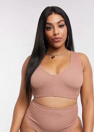 Розово-бежевый бикини кроп-топ с V-образным вырезом ASOS DESIGN curve-Розовый цвет
