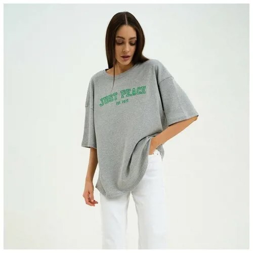 Футболка женская MIST Peace, размер L-XL, цвет серый, ткань интерлок