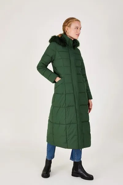 Стеганое пальто макси с капюшоном Morgan Monsoon, зеленый