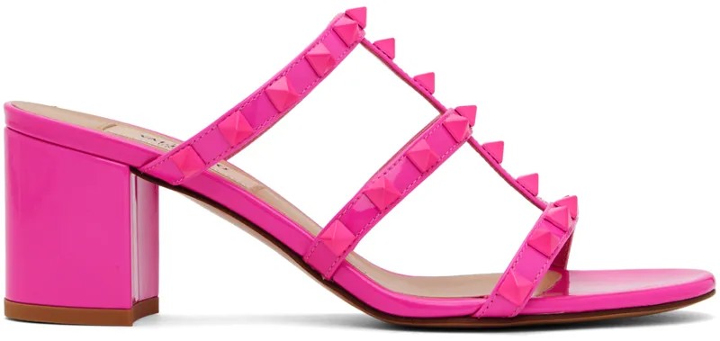 Розовые босоножки на каблуке Rockstud Valentino Garavani