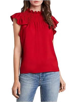1. Женская красная блузка STATE с оборками и вырезами с развевающимися рукавами и воротником-стойкой M