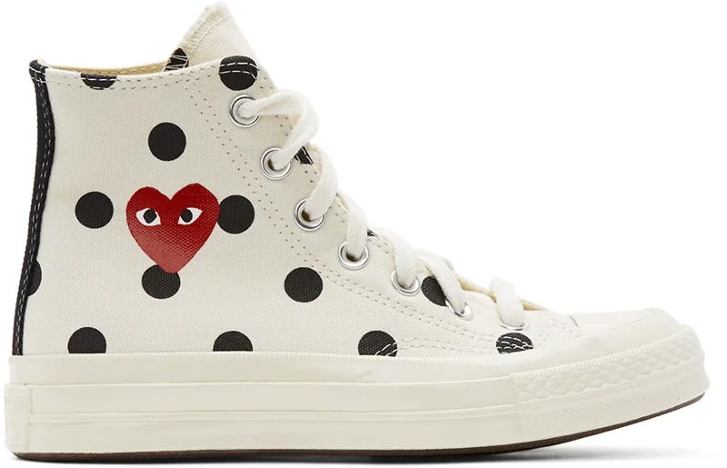 Белые высокие кеды Converse Edition Chuck 70 в горошек с сердечками Comme des Garçons Play