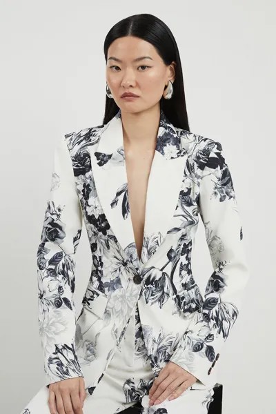 Приталенный однобортный пиджак из крепа с цветочным принтом Karen Millen, мультиколор