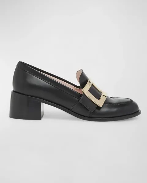 Кожаные лоферы на каблуке с пряжкой Viv Rangers Roger Vivier, цвет Nero