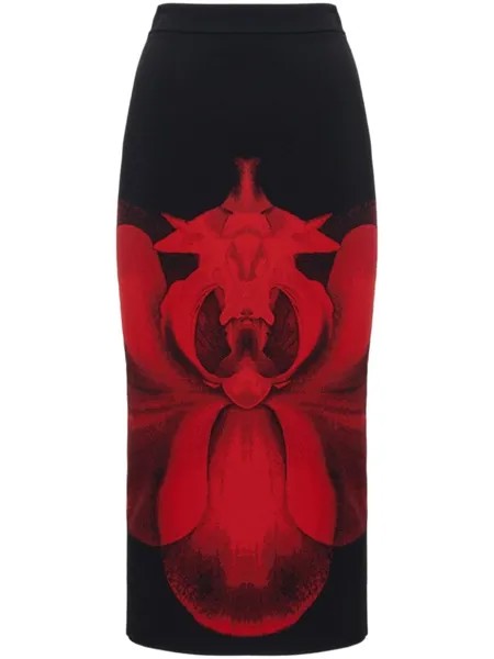 Alexander McQueen трикотажная юбка миди с цветочным узором, черный