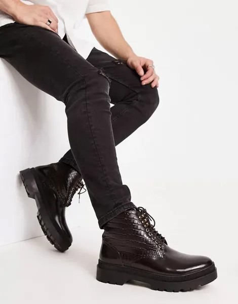 Бордовые эксклюзивные ботинки на шнуровке H by Hudson Amos