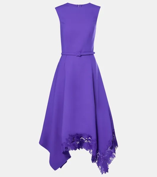 Платье миди из смесовой шерсти с отделкой пионовым кружевом Oscar De La Renta, цвет violet