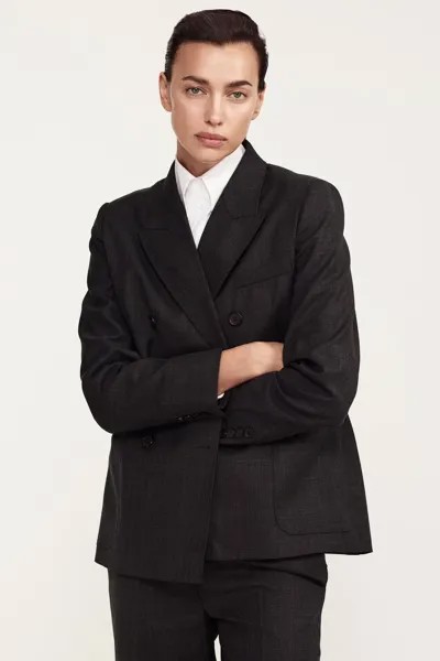Шерстяной пиджак ZARA, темный антрацит