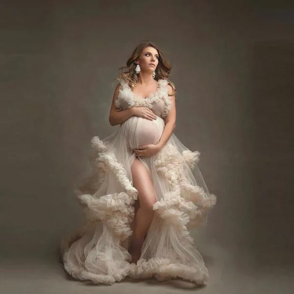 Уникальные свадебные пушистые тюлевые халаты платья для беременных с ремешками длинное бальное платье для фотографии платье для беременны...