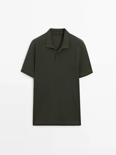 Рубашка поло из фактурного хлопка с короткими рукавами Massimo Dutti, хаки