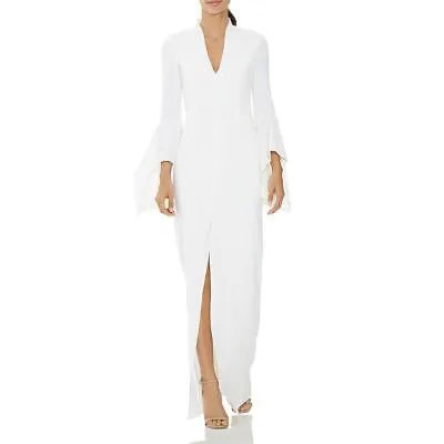 Halston Женское белое вечернее платье с V-образным вырезом и рюшами и разрезом 14 BHFO 7022
