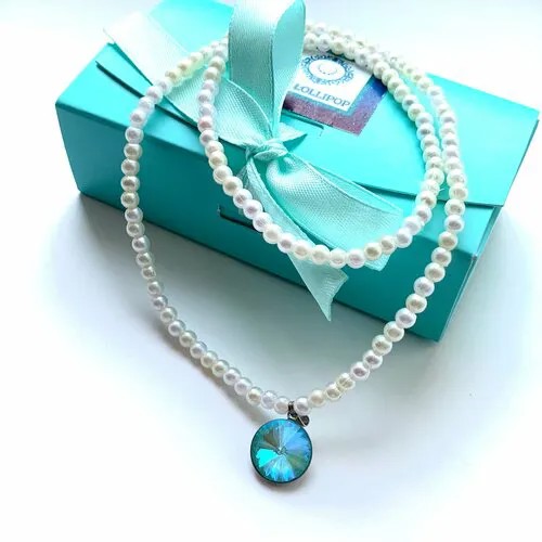 Ожерелье из белого бисера с подвеской Swarovski rivoli/ бусы бижутерия из искусственного жемчуга