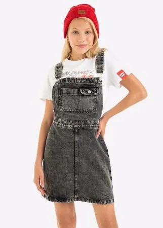 Чёрный джинсовый комбинезон с карманами для девочки Gloria Jeans