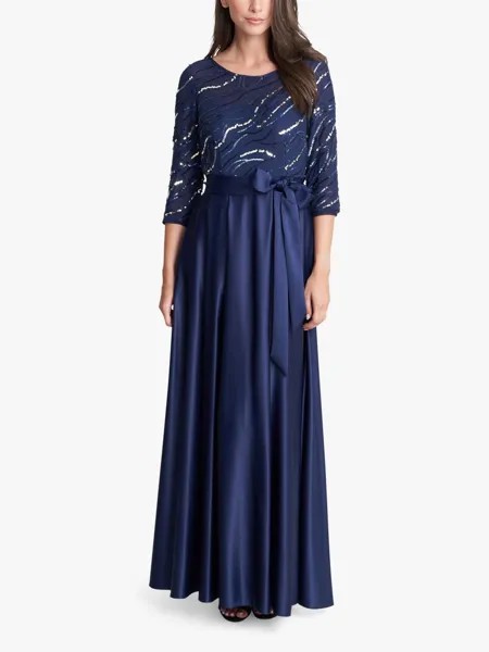 Gina Bacconi Freda Атласное платье макси с пайетками, темно-синее