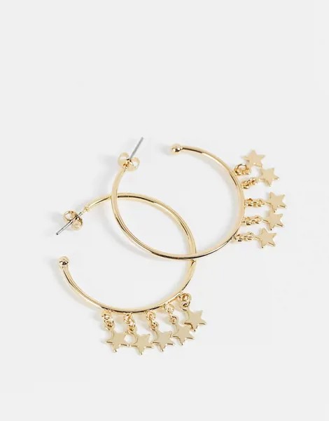 Золотистые серьги-кольца со звездочками French Connection-Золотистый