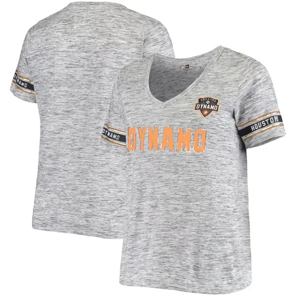 Женская футболка 5th & Ocean by New Era Heather Black Houston Dynamo FC большого размера с V-образным вырезом и принтом Space Dye New Era