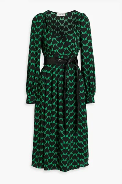 Платье из плиссированного крепа Celestia с эффектом запаха и принтом Diane Von Furstenberg, зеленый