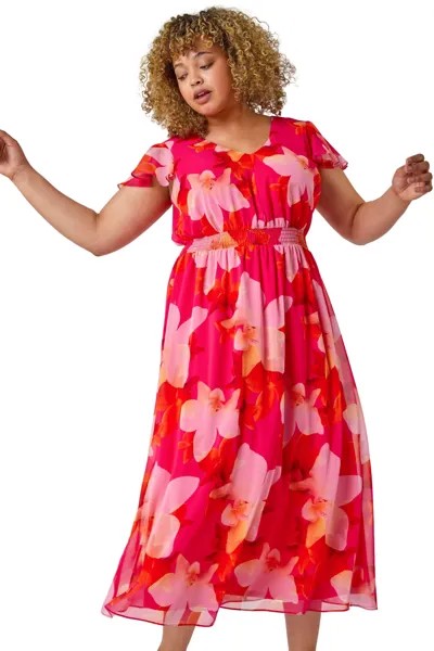 Платье макси с цветочным принтом Curve Roman, розовый