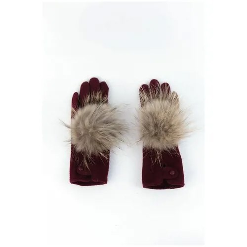 Перчатки женские трикотажные бежевые с пушком / Стильные женские перчатки Carolon / Зимние женские с мехом