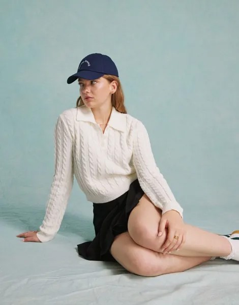 Кремовый трикотажный топ-поло с воротником Miss Selfridge
