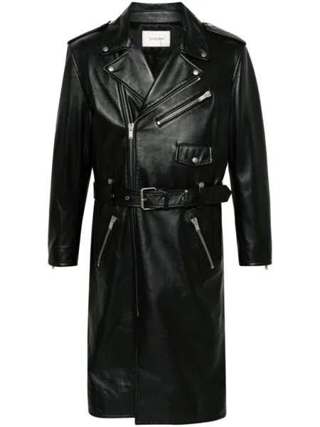 Saint Laurent кожаное пальто, черный