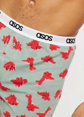 Шорты-боксеры с мультяшным принтом динозавров ASOS DESIGN-Зеленый