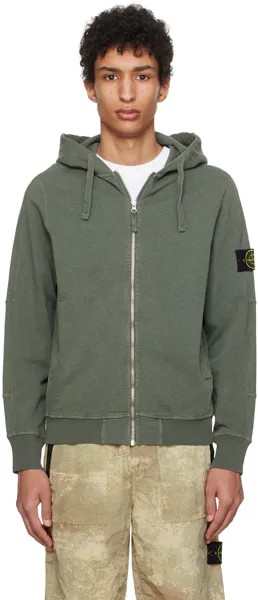 Зеленый худи с выцветшим рисунком Stone Island