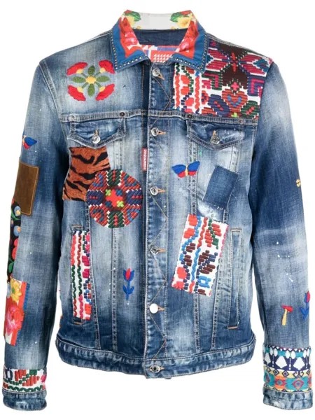 Dsquared2 джинсовая куртка в технике пэчворк, синий