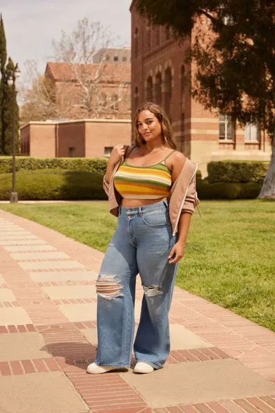 Полосатая майка в рубчик размера плюс Forever 21, зеленый