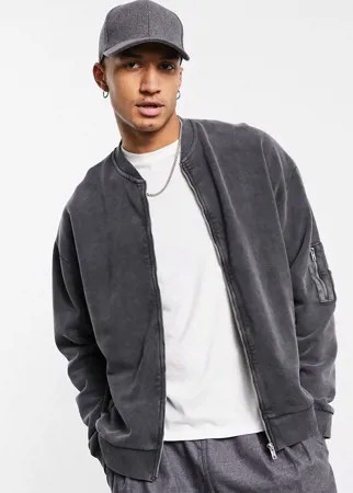 Трикотажный oversized-бомбер с карманом MA1 с эффектом кислотной стирки ASOS DESIGN-Черный