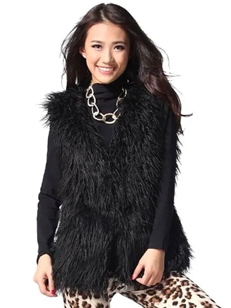 Milanoo Black Faux Fur Vest Sleeveless Jacket  for Women