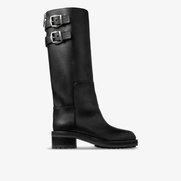 Сапоги Brooklyn из кожи на каблуке, украшенные пряжками, до колена Jimmy Choo, черный