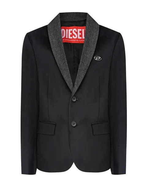Черный однобортный пиджак с лого Diesel детский