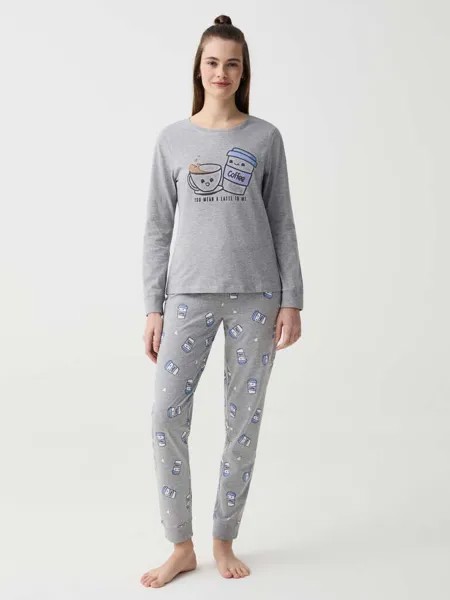 Длинная пижама с кофейным принтом Ovs, цвет grey marl