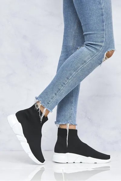 Кроссовки-носки Saint White Sole Knitted Slip on Sock Trainers Miss Diva, черный