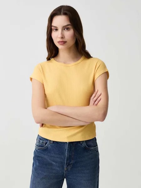 Футболка Essential в рубчик с рукавами-кимоно Ovs, цвет banana yellow