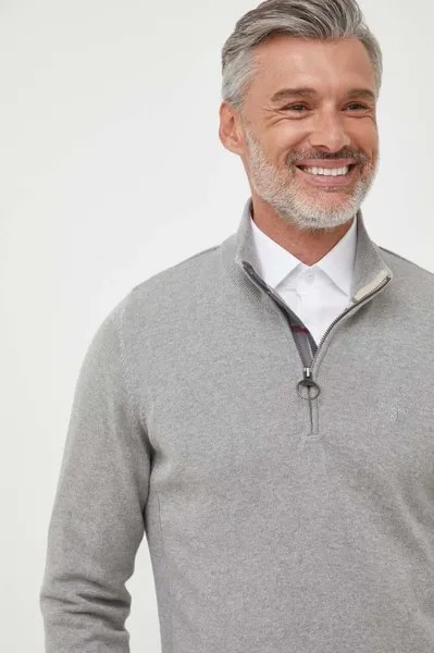 Хлопковый свитер Barbour, серый